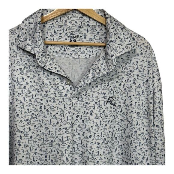 Rhoback Polo Shirt Men's XXL White Blue AOP The Canyon Performance - Picture 2 of 7